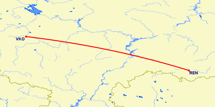 перелет Оренбург — Москва на карте