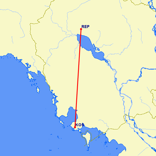 перелет Сием Рип — Сиануквиль на карте