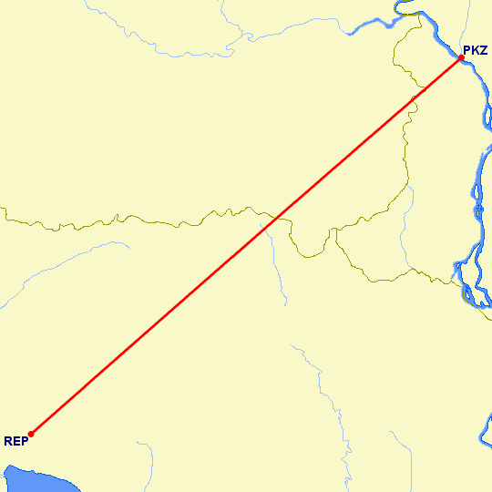 перелет Сием Рип — Паксе на карте