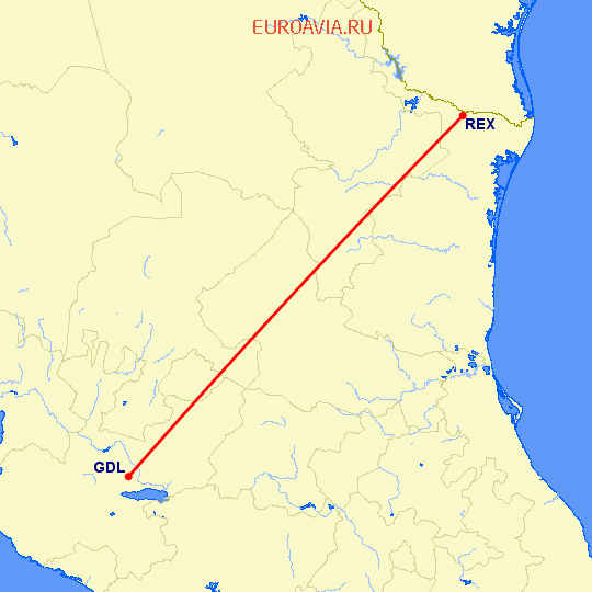 перелет Reynosa — Гуадалахара на карте