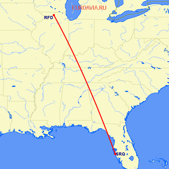 перелет Рокфорд — Сарасота на карте