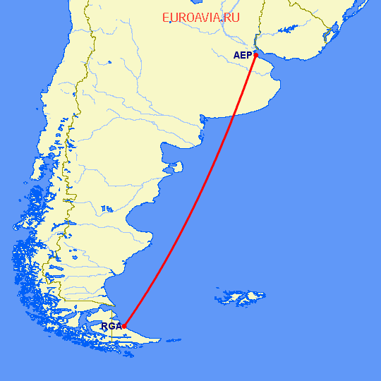 перелет Рио Гранде — Буэнос Айрес на карте