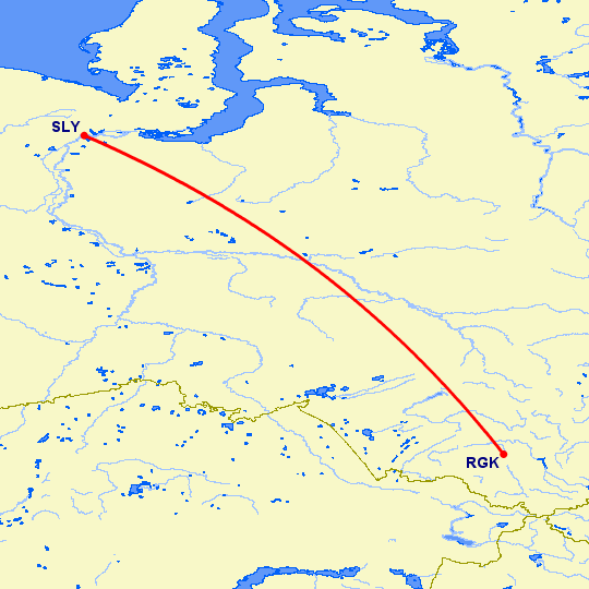 перелет Горно-Алтайск — Салехард на карте