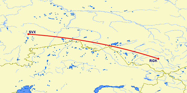 перелет Горно-Алтайск — Екатеринбург на карте