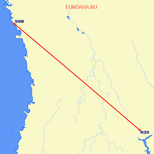 перелет Янгон — Thandwe на карте