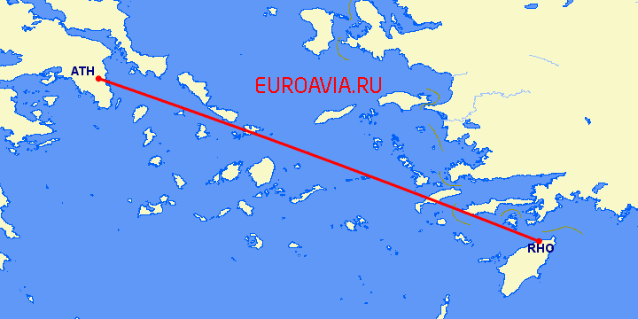 перелет Родос — Афины на карте