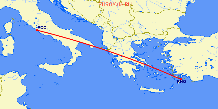 перелет Родос — Рим на карте