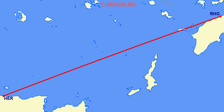 перелет Родос — Ираклион на карте