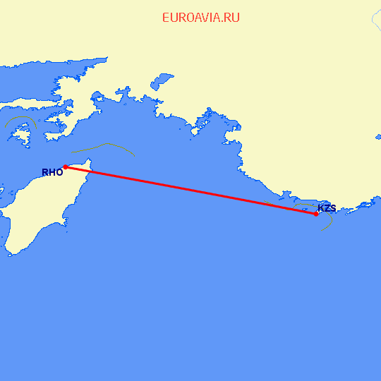 перелет Родос — Кастелоризо на карте