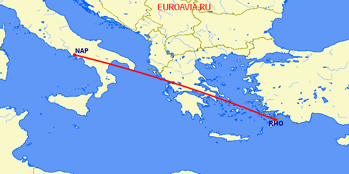 перелет Родос — Неаполь на карте