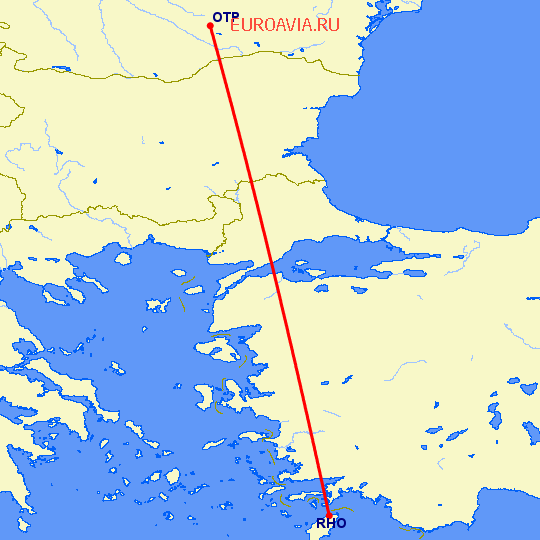 перелет Родос — Бухарест на карте