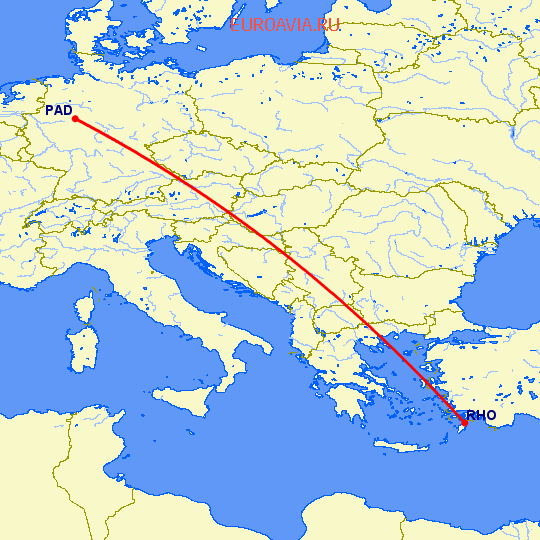 перелет Родос — Paderborn на карте