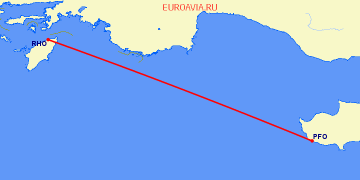 перелет Родос — Пафос на карте