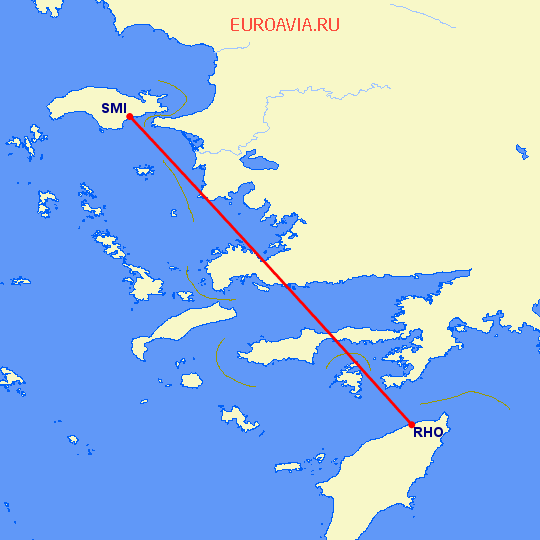 перелет Родос — Samos на карте
