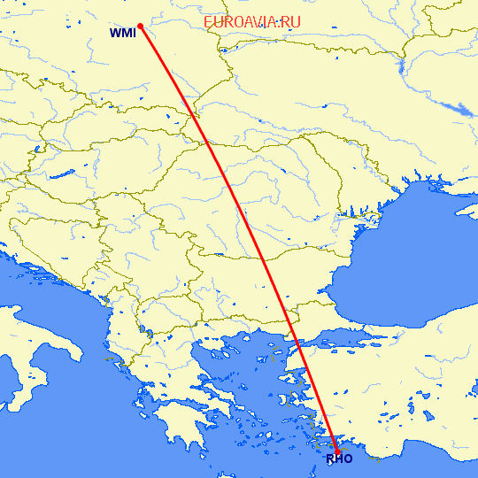 перелет Родос — Варшава на карте