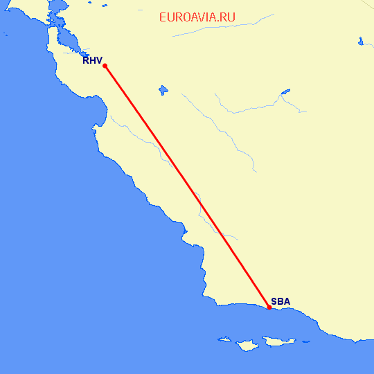 перелет Сан-Хосе — Санта Барбара на карте