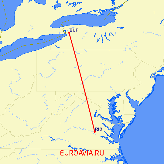 перелет Ричмонд — Буффало на карте