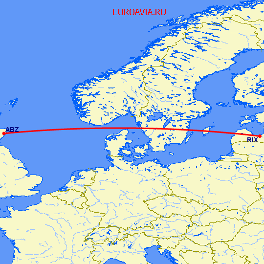 перелет Рига — Абердин на карте