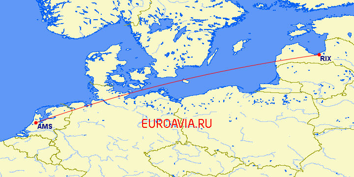 перелет Рига — Амстердам на карте