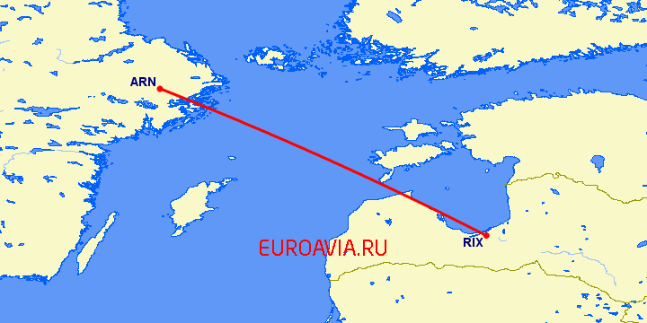 перелет Рига — Стокгольм на карте