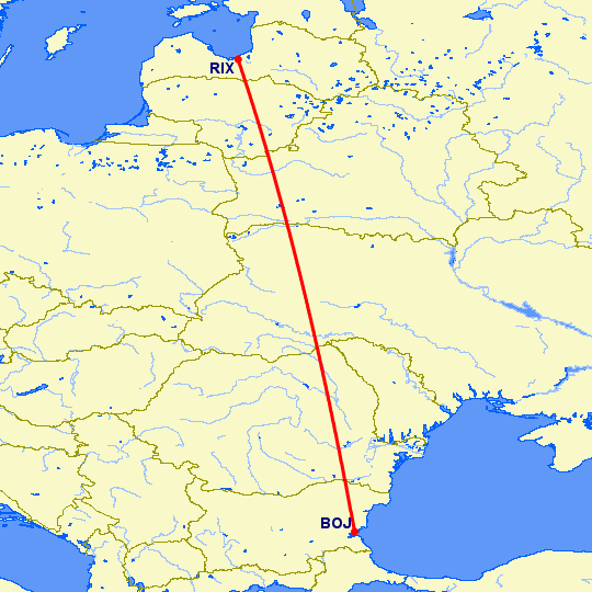 перелет Рига — Бургас на карте