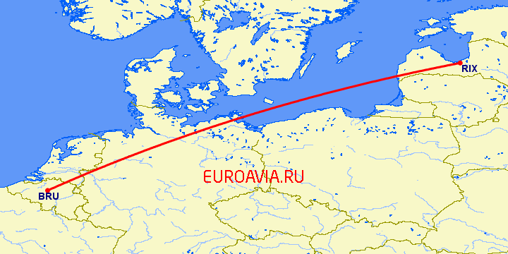 перелет Рига — Брюссель на карте