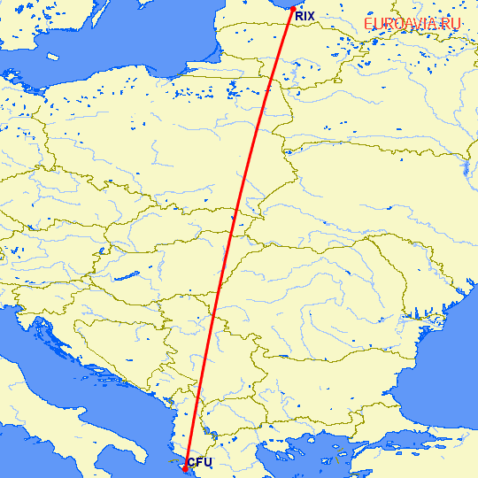 перелет Рига — Керкира на карте