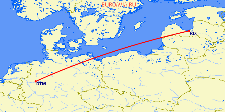перелет Рига — Дортмунд на карте