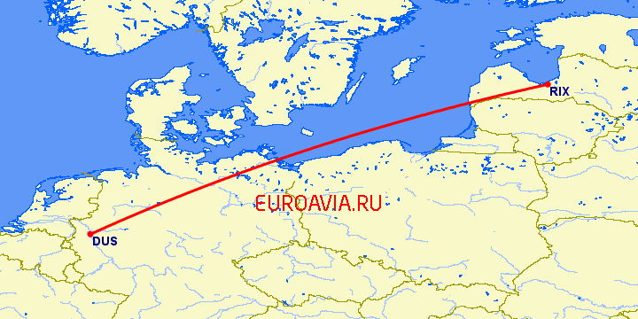 перелет Рига — Дюссельдорф на карте
