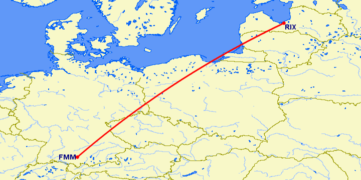 перелет Рига — Мемминген на карте