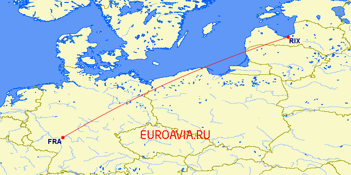 перелет Рига — Франкфурт на Майне на карте