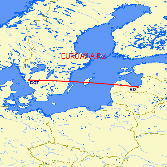 перелет Рига — Гетеборг на карте