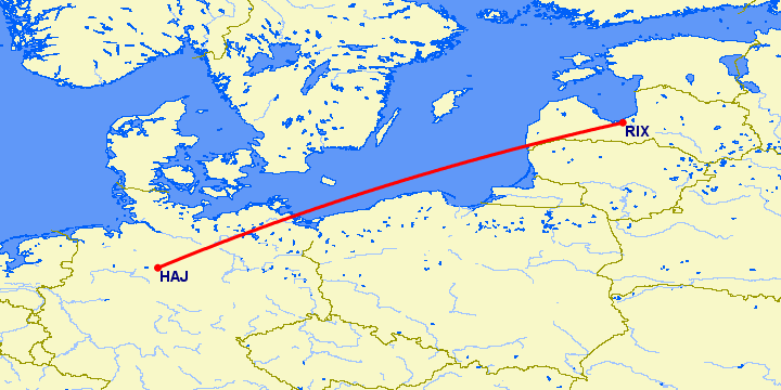 перелет Рига — Ганновер на карте