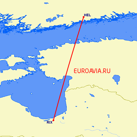 перелет Рига — Хельсинки на карте