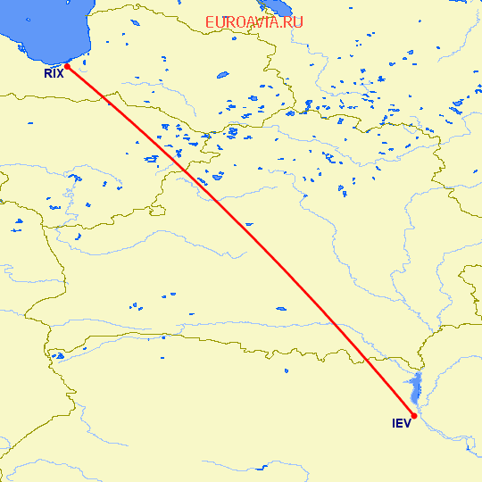 перелет Рига — Киев на карте