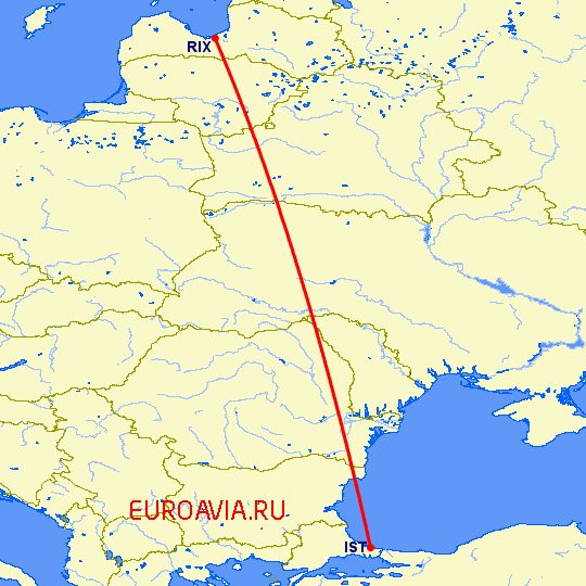 перелет Рига — Стамбул на карте