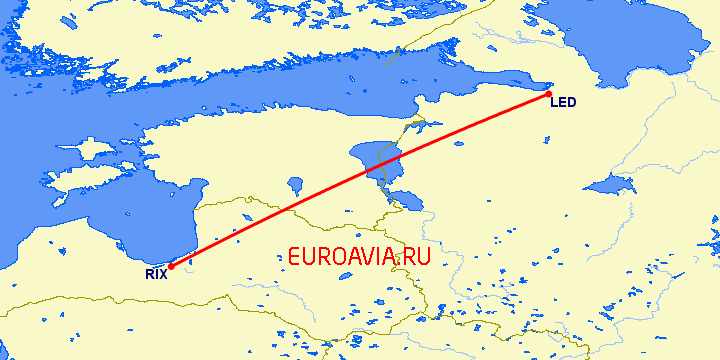 перелет Рига — Санкт Петербург на карте