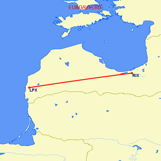 перелет Рига — Лиепая на карте