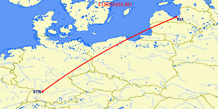 перелет Рига — Штуттгард на карте