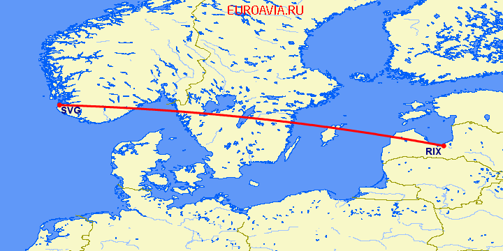 перелет Рига — Ставангер на карте