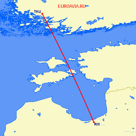 перелет Рига — Турку на карте