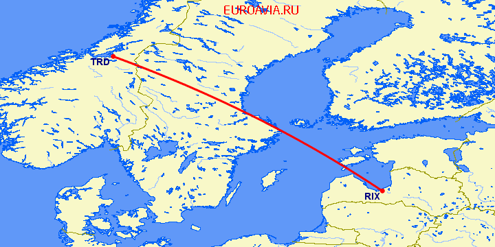 перелет Рига — Тронхейм на карте