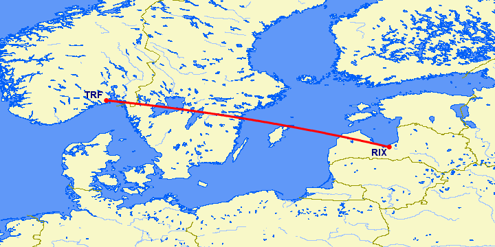 перелет Рига — Осло Торп на карте