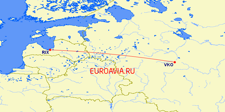 перелет Рига — Москва на карте