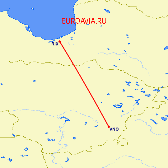 перелет Рига — Вильнюс на карте