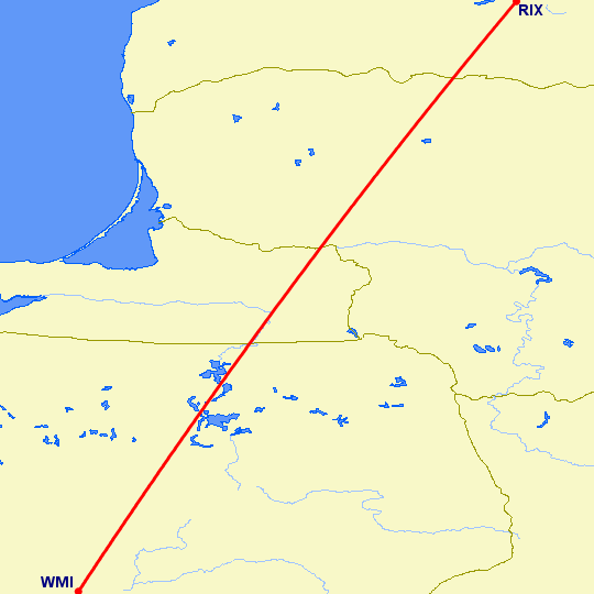 перелет Рига — Варшава на карте