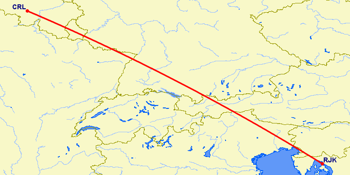 перелет Риека — Шарлеруа на карте