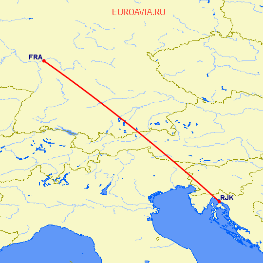 перелет Риека — Франкфурт на Майне на карте
