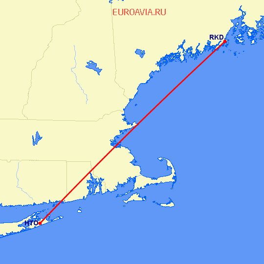 перелет Rockland — East Hampton на карте
