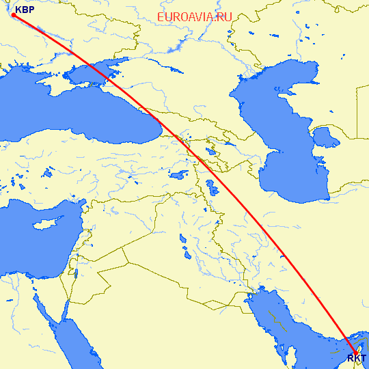перелет Рас аль Хайма — Киев на карте
